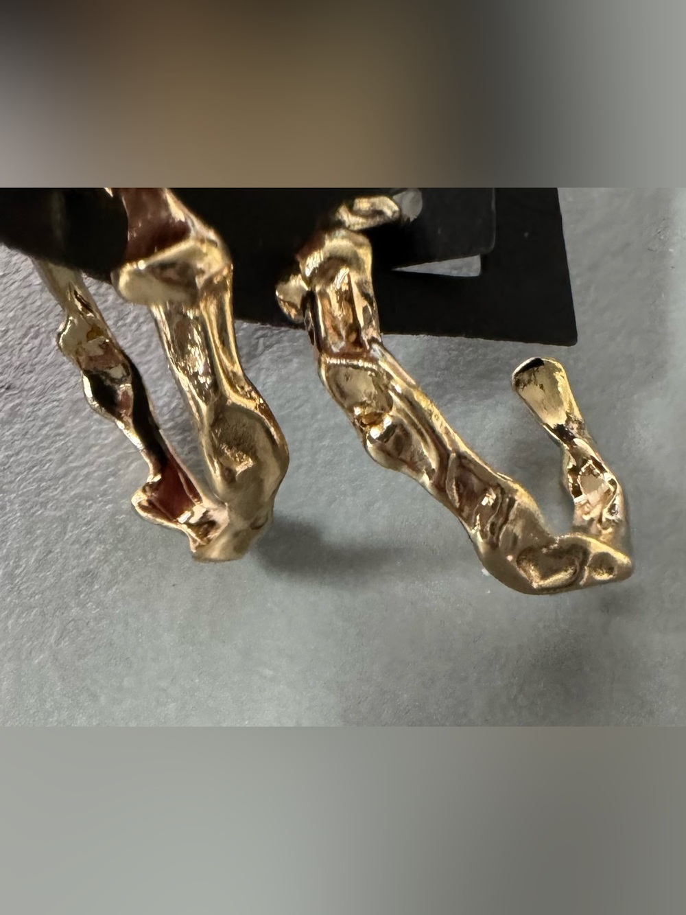 Gold tone Textured Hoop Earrings - Women's Jewelry classy chic modern - Picture 2 of 2
